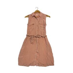 Equipment Sleeveless Collared Shirt Dress Peach Geo XS
